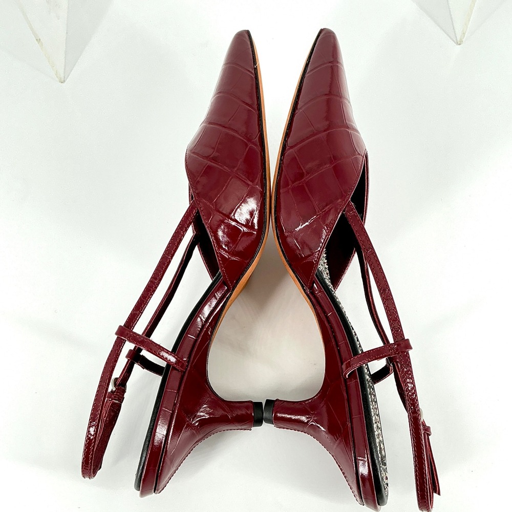 Vince Size 8.5 Burgundy Croc Print Leather Slingback Kitten Heels NEW Pumps $375 - Picture 16 of 16